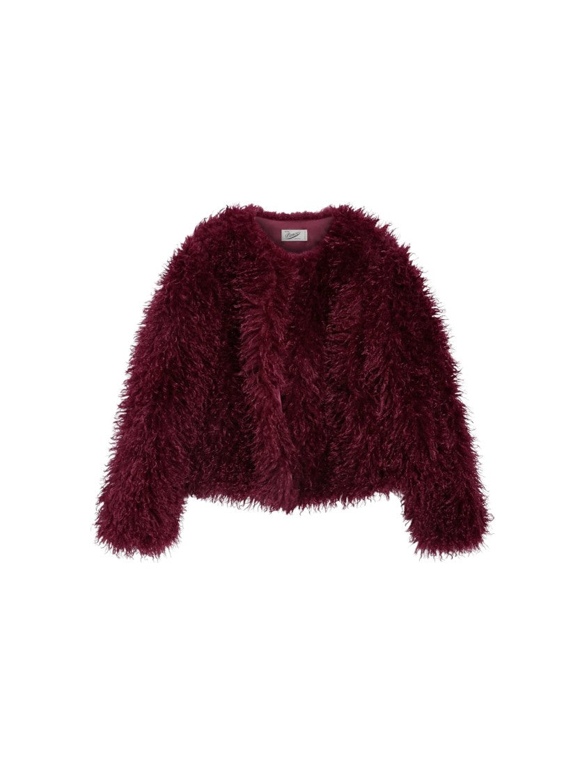 Pence Kim Purple Round-Neck Faux-Mongolian Fur Coat