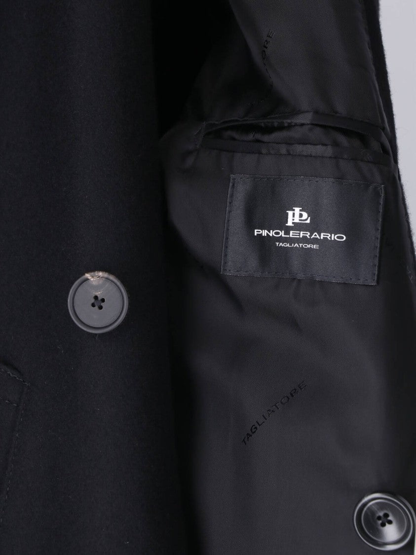 Tagliatore Double-Breasted Black Wool Coat With Classic Lapels
