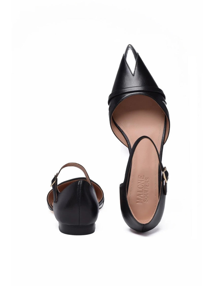 Malone Souliers Black Silver Pointed-Toe Leather Flats
