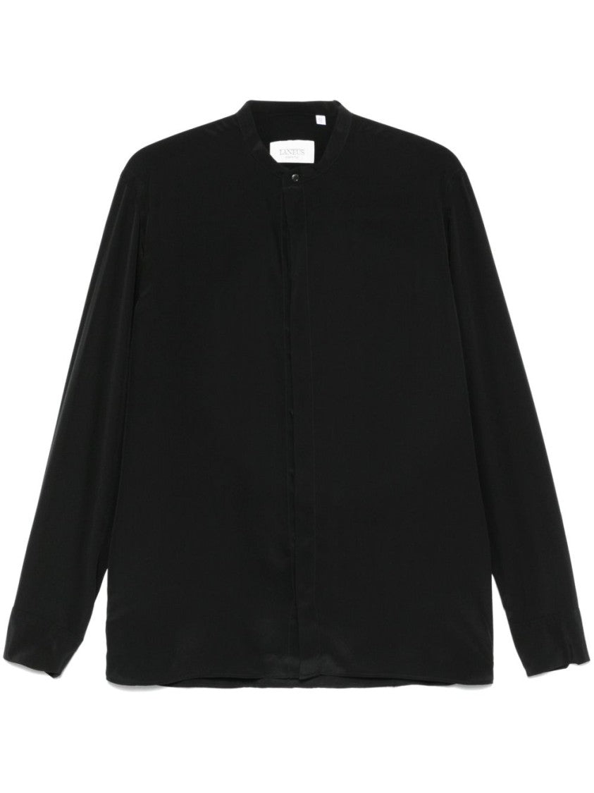 Laneus Black Mandarin Collar Long Sleeve Shirt