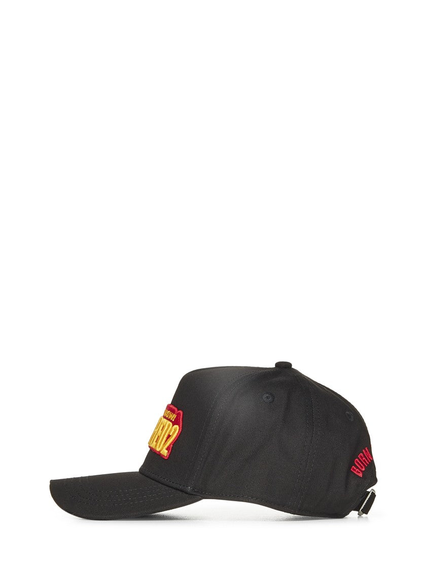 Dsquared2 Black Cotton Baseball Cap With Logo Patch
