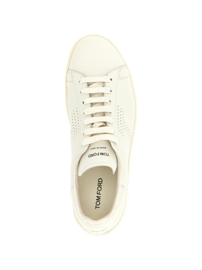 Tom Ford White Low-Top Smooth Leather Perforated Sneakers