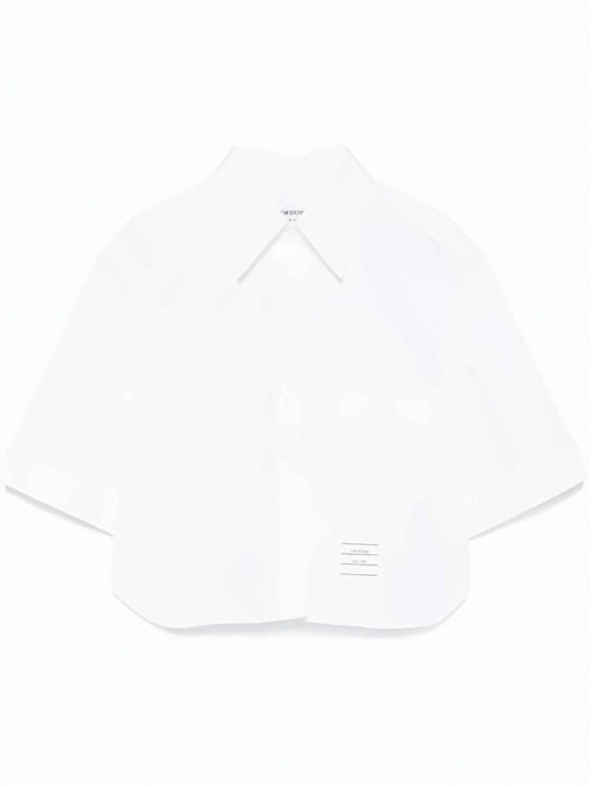 Thom Browne Cropped Short Sleeve Oxford Shirt With Classic Collar