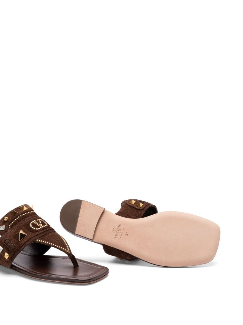 Valentino Garavani Plaster Caster Flip Flops With Gold Accents And Open Toe