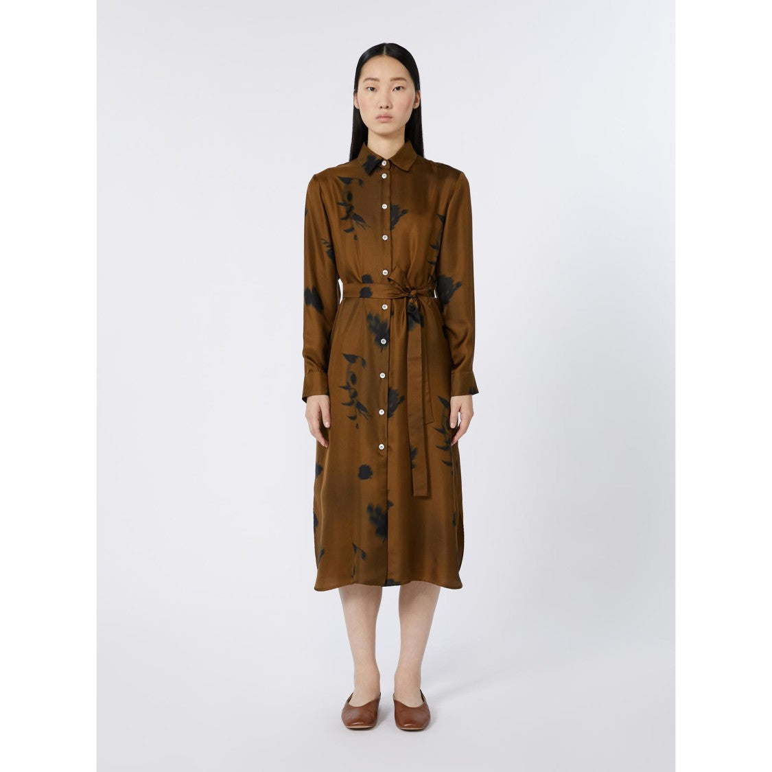 Max Mara Silk Midi Dress With Classic Shirt Collar