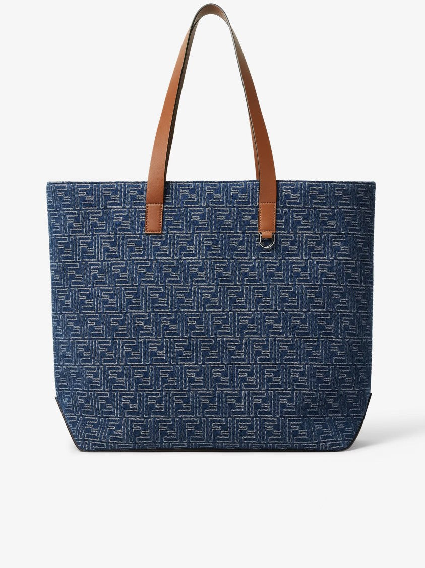 Fendi Blue Geometric Pattern Leather Accent Tote