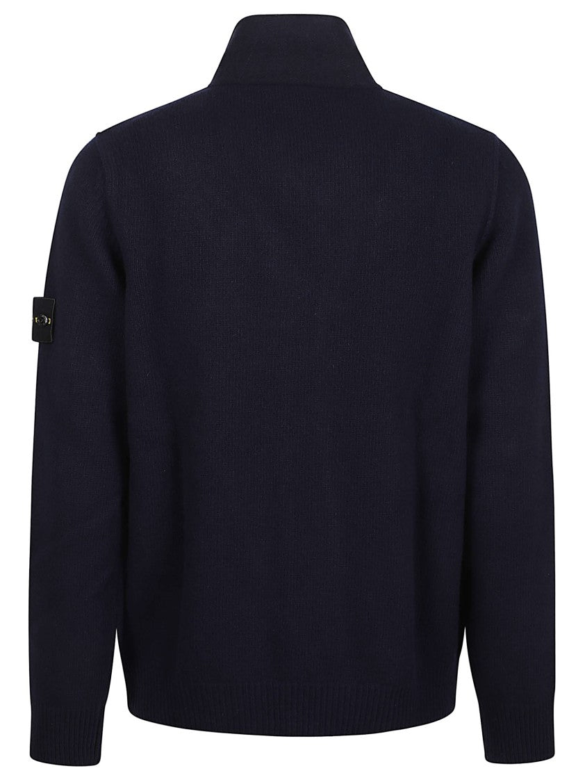 Stone Island Rws Deep Navy High-Collar Virgin Wool-Blend Cardigan