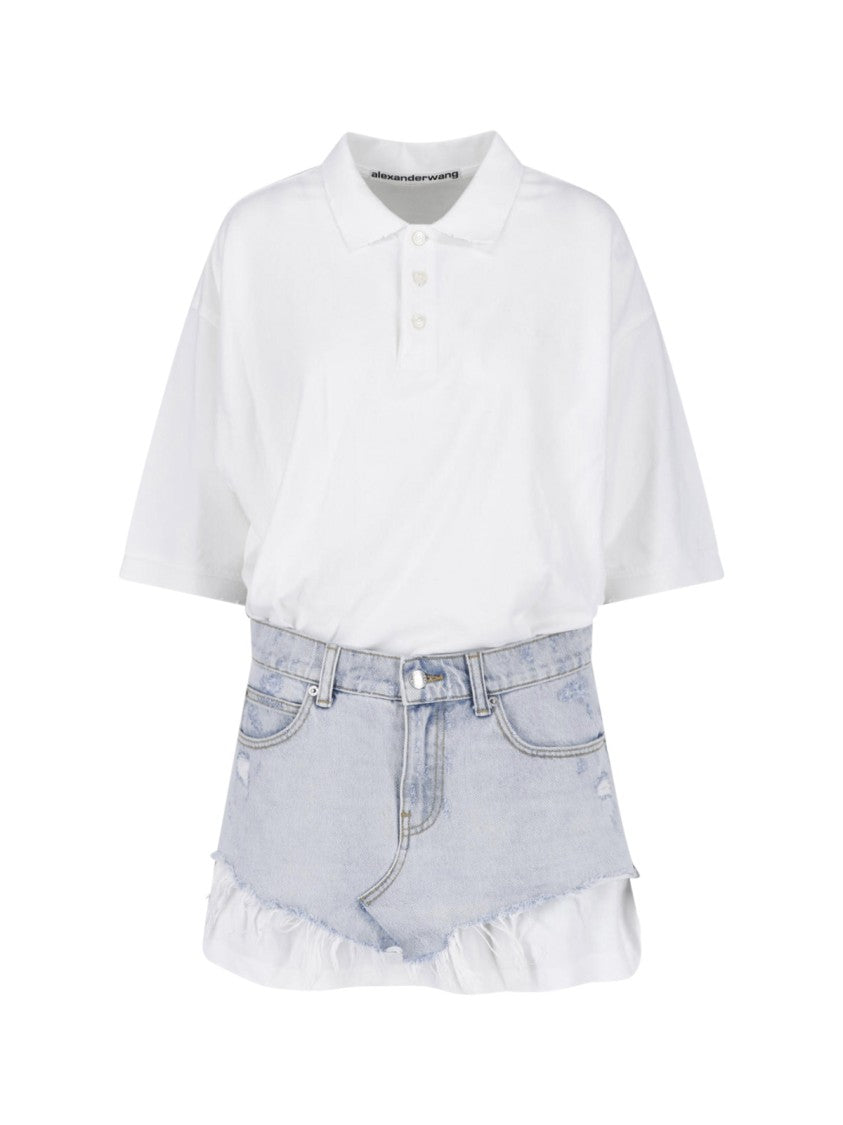 Alexander Wang Layered Denim And Polo-Style Dress