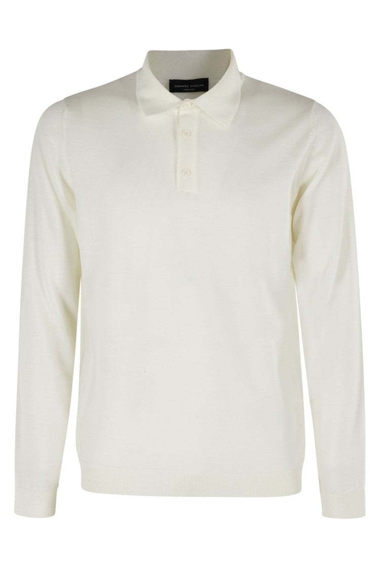 Roberto Collina Long-Sleeved Ecru Polo With Classic Collar