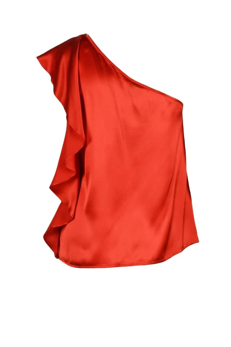L Autre Chose Red Silk Top