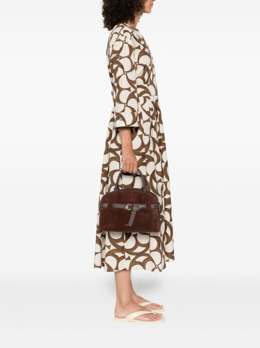 Coccinelle Brown Calf Suede Handbag With C-Me Logo Buckle