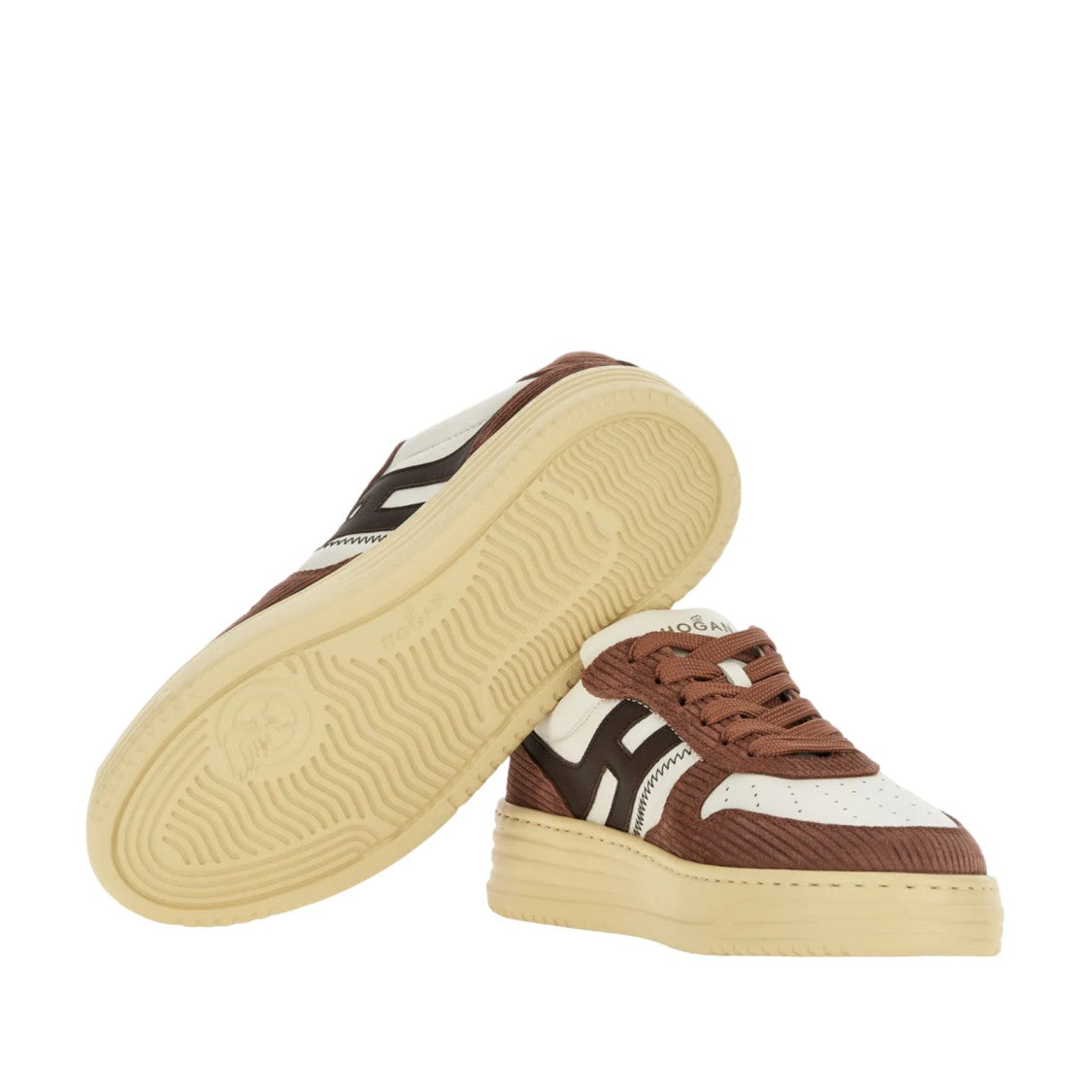 Hogan Textured Brown Corduroy And Leather Sneakers