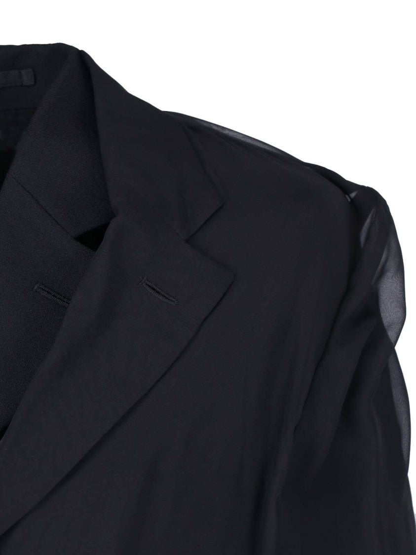 Comme Des Garçons Semi-Transparent Layered Black Wool Blazer With Classic Notch Lapel