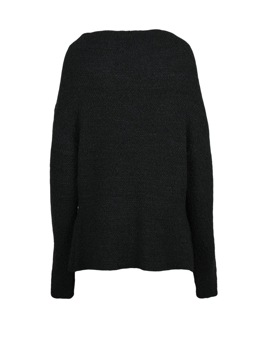 Alberta Ferretti Black Virgin Wool-Blend Asymmetrical Bouclé Jacket