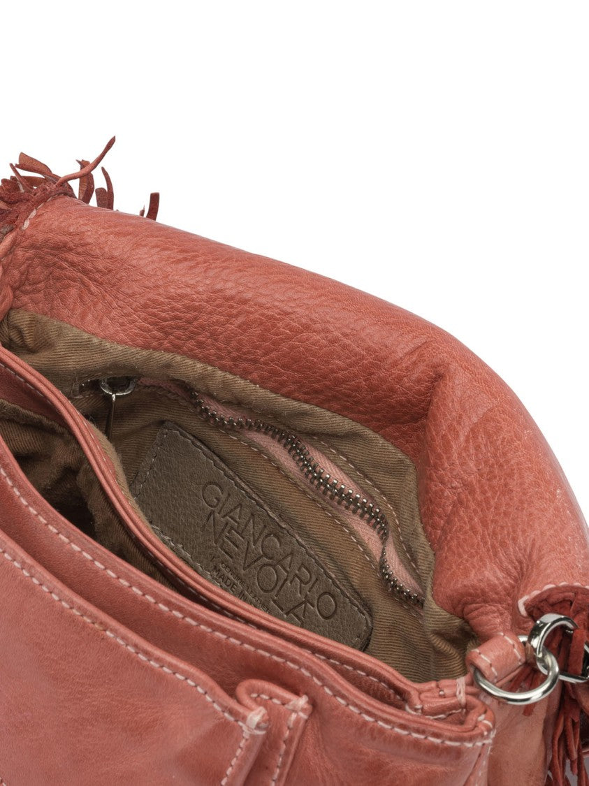 Giancarlo Nevola Woven Brown Leather Shoulder Bag With Fringed Edges