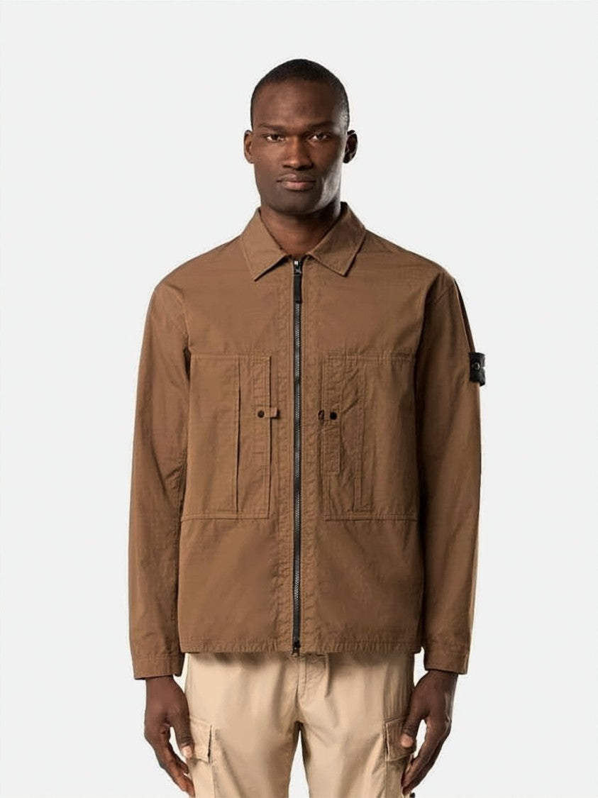 Stone Island Casual Brown Cotton Jacket With Classic Collar