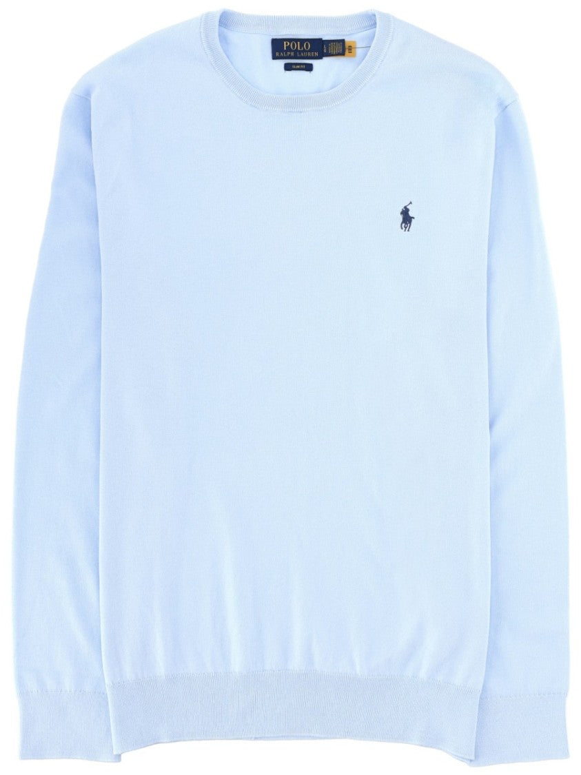 Polo Ralph Lauren Light Blue Crewneck Embroidered Cotton Sweater