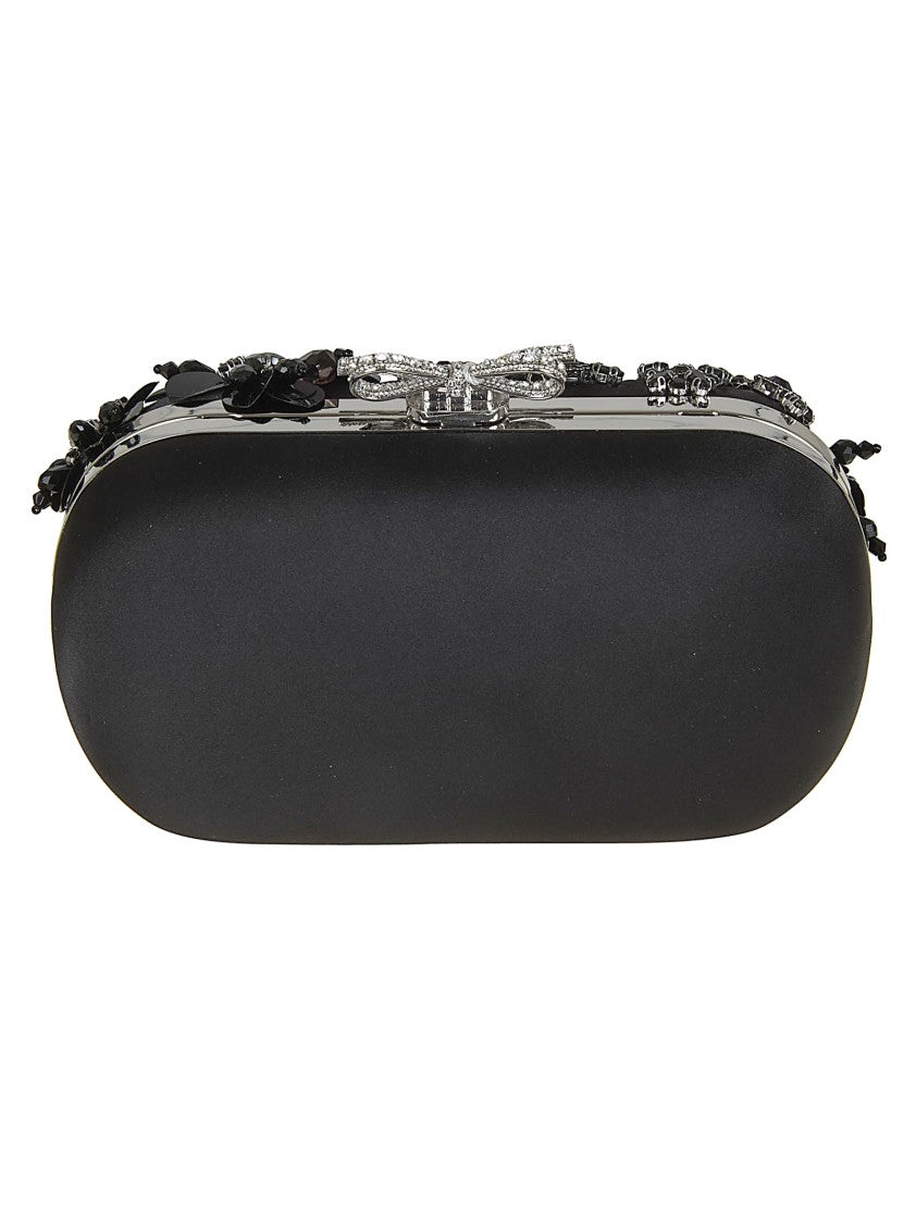 Self-Portrait Beaded Satin Clutch With 3D Floral Crystal Embroidery