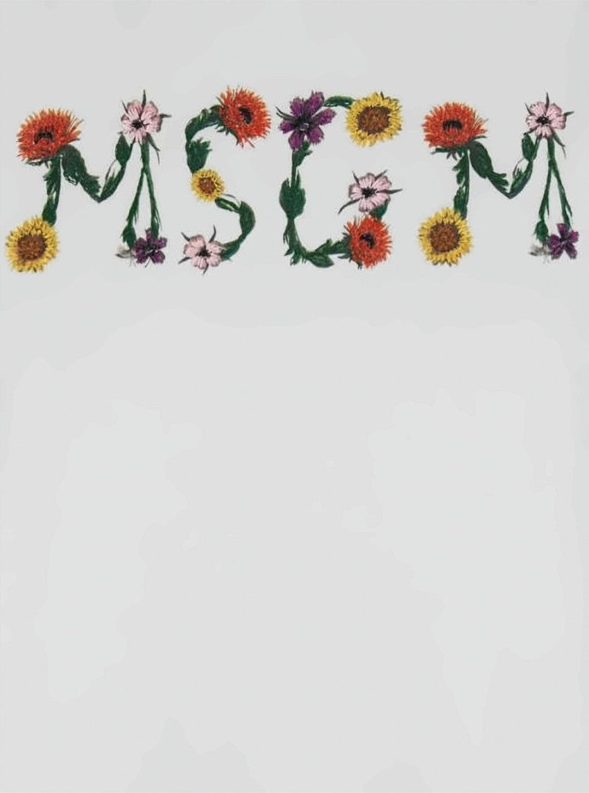 Msgm Floral Embroidered White Short-Sleeve T-Shirt By Msgm