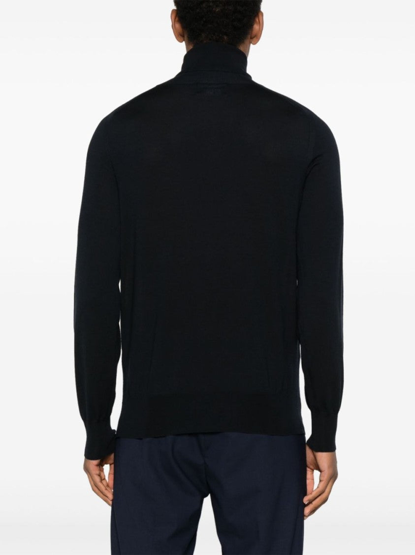 Fumagalli Fitted Black Turtleneck Sweater In Fine Merino Wool