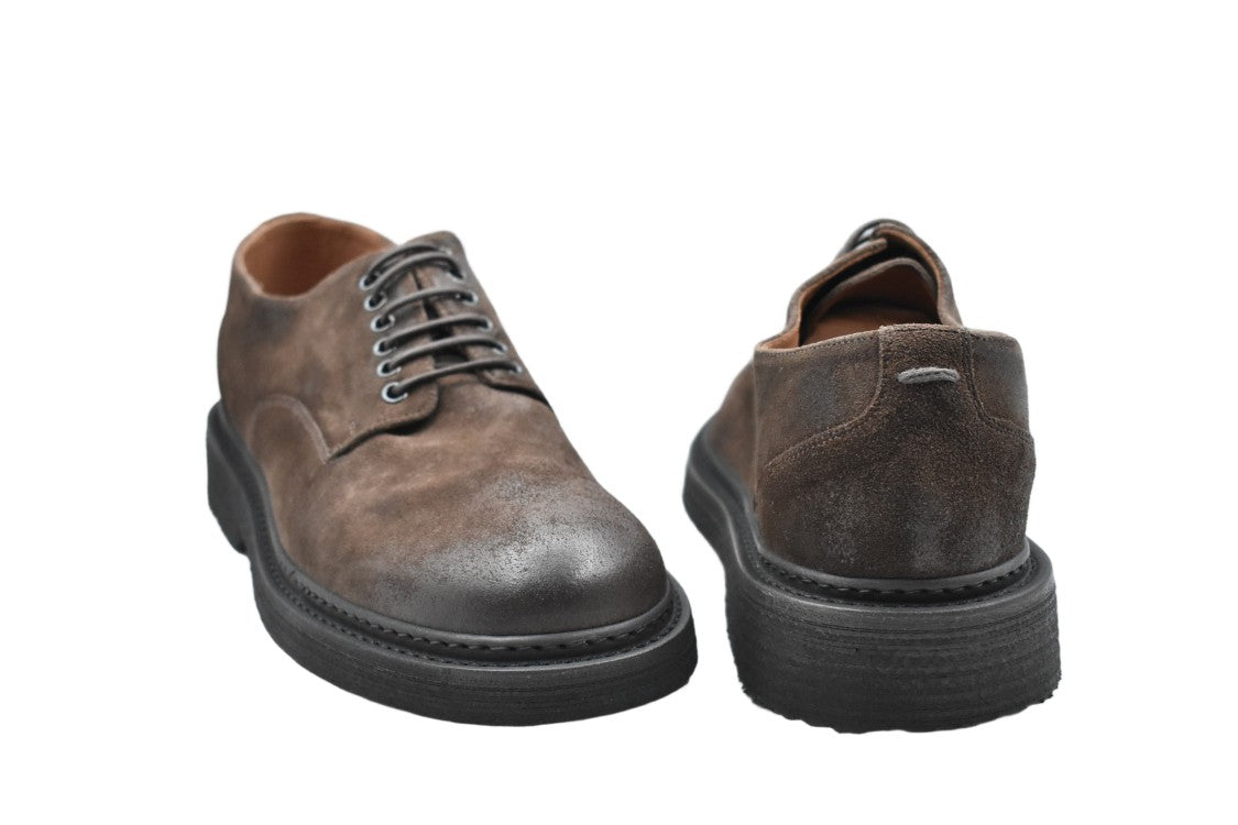 Pantanetti Distressed Brown Suede Lace-Up Shoes With Sole