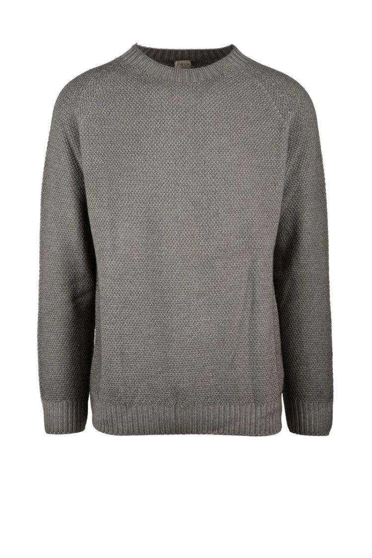H953 Brown Merino Wool Men's Crewneck Sweater