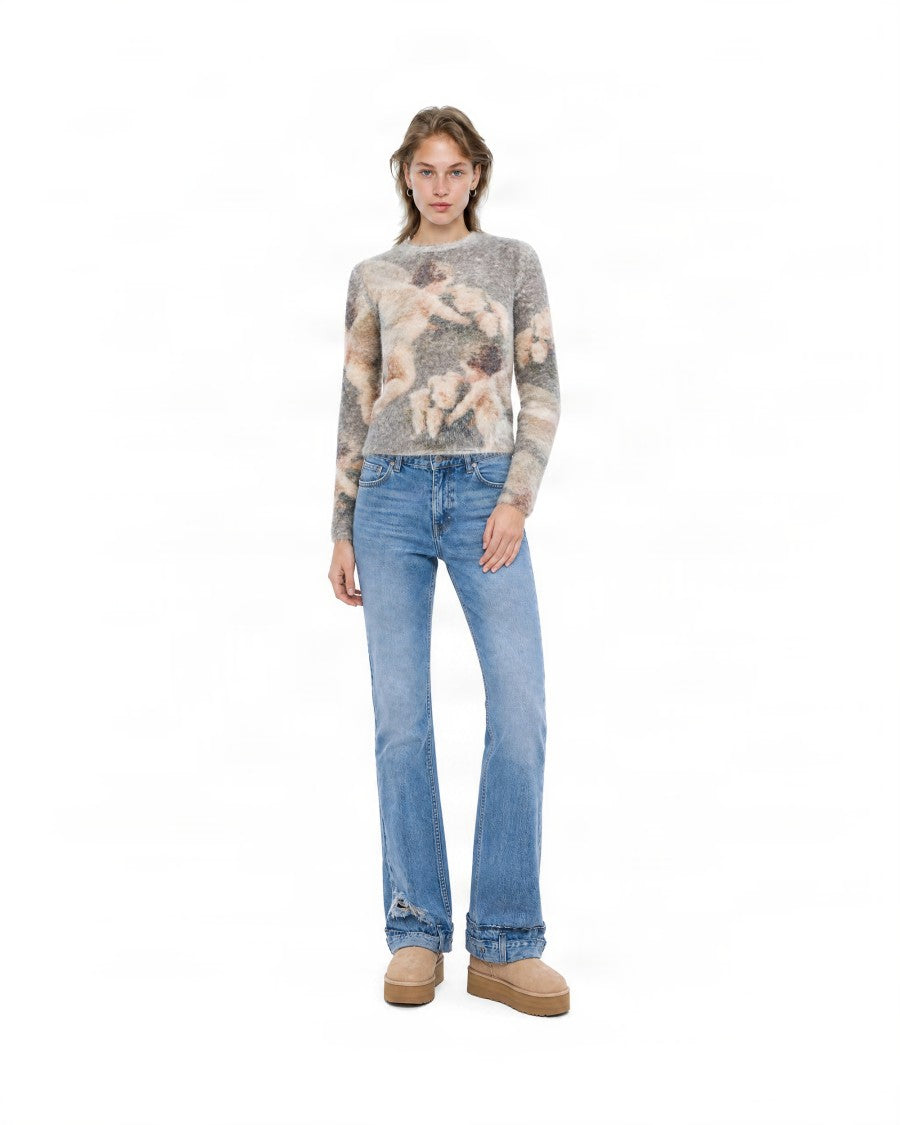 Fiorucci Sand Cherubic Print Nylon Sweater
