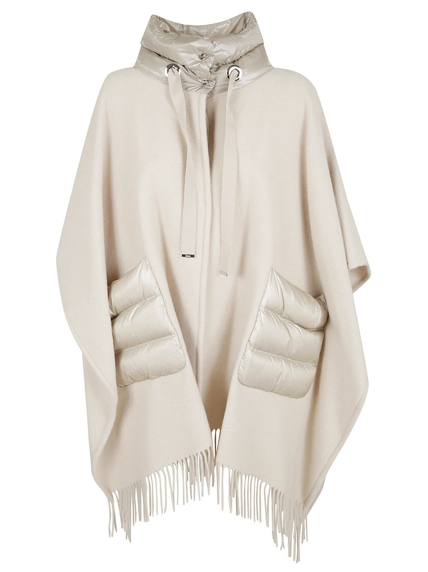 Herno Wool And Cashmere Cape With Padded Collar And Fringed Hem