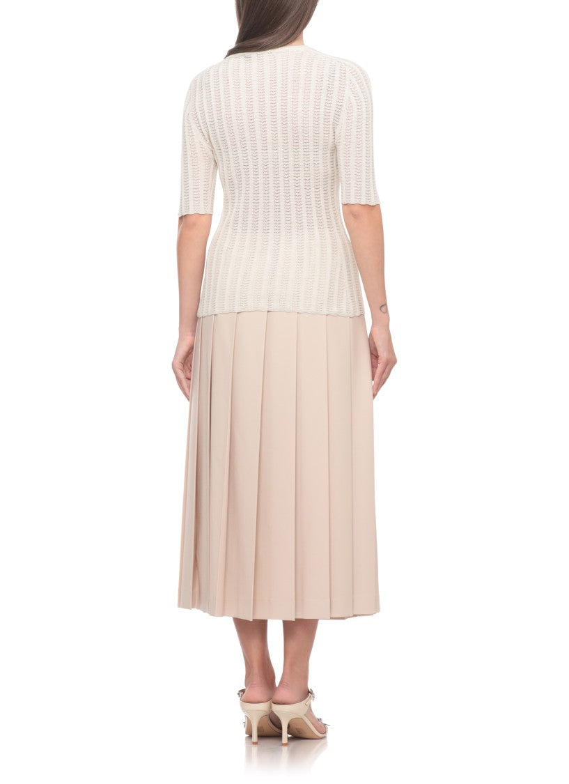 Fabiana Filippi Ivory Perforated Crewneck Cotton Short-Sleeved Top