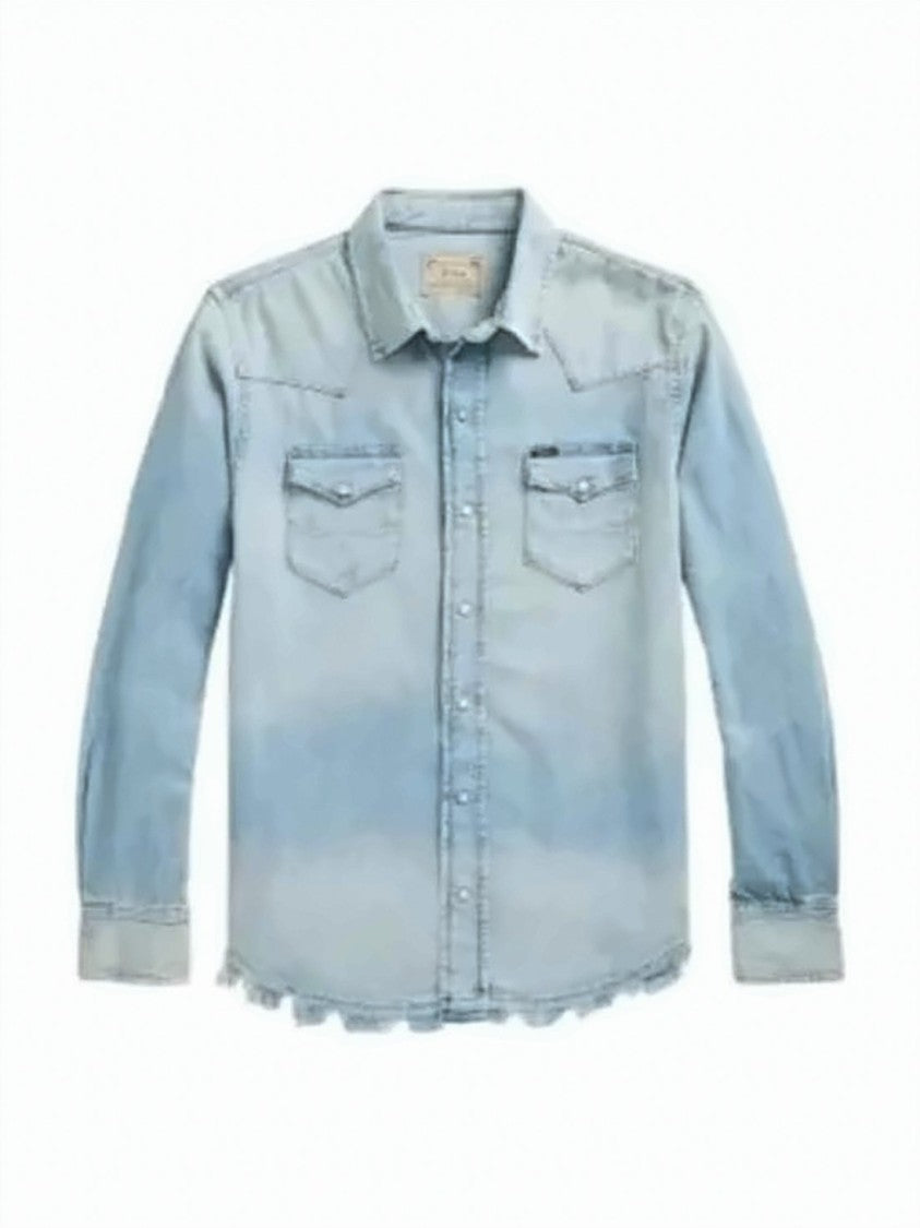 Polo Ralph Lauren Light-Wash Denim Shirt With Classic Collar And Frayed Hem
