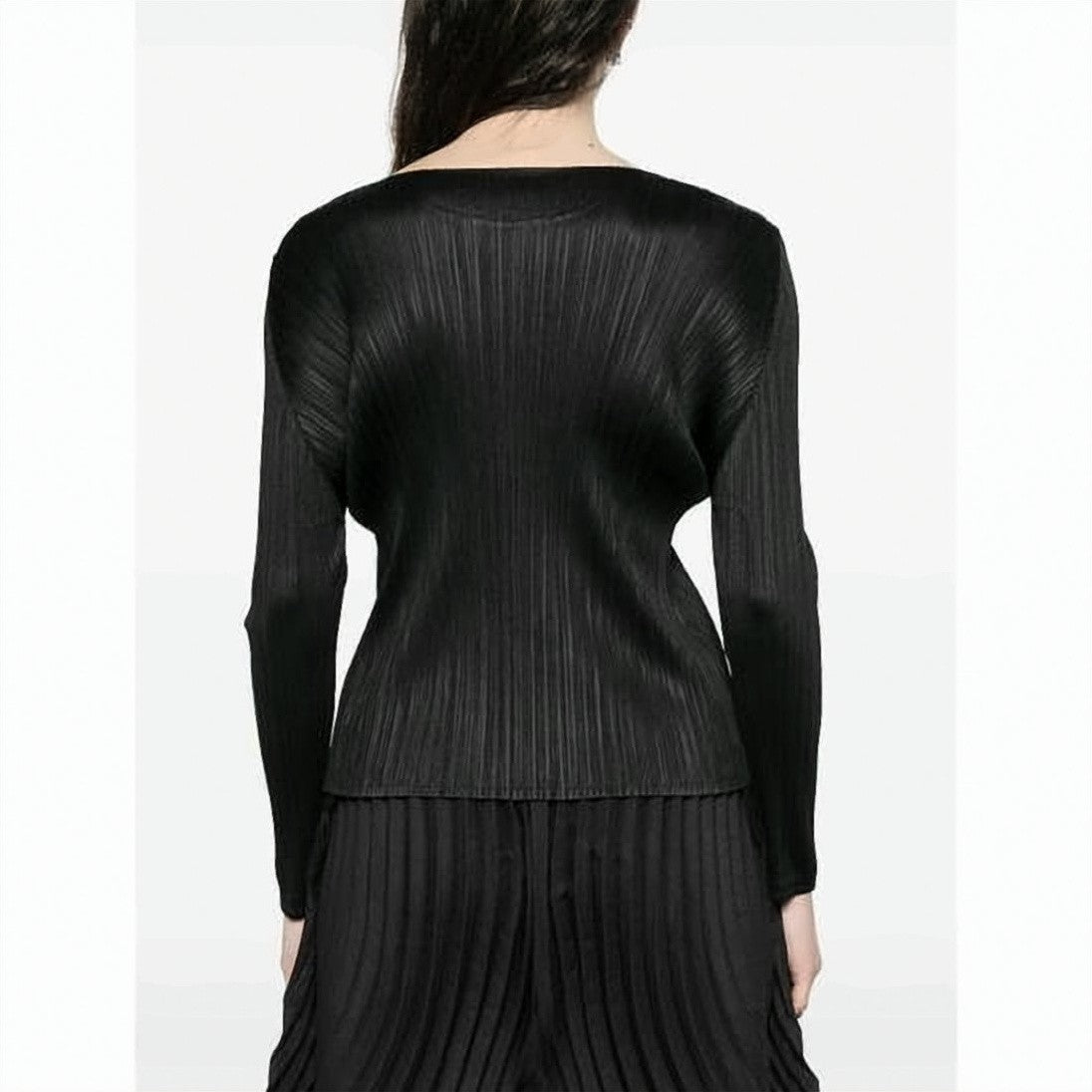 Pleats Please Textured Pleated Black Long-Sleeve Top