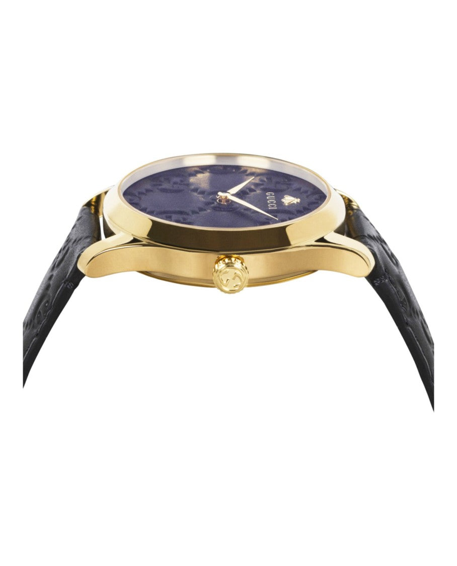 Gucci G-Timeless Ip Yellow Gold Timepiece With Black Leather Strap