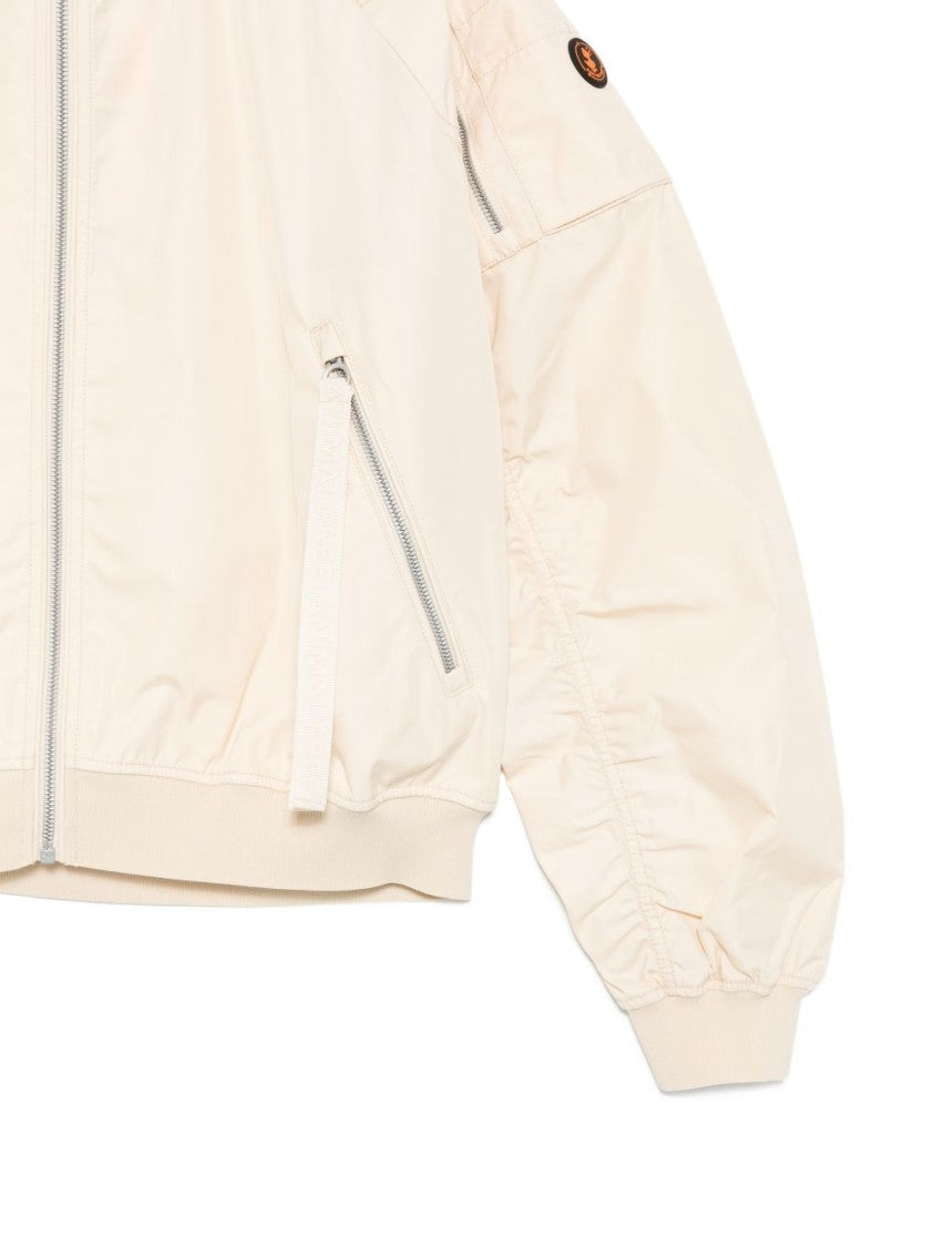 Save The Duck Cream Zip-Fastening Coat With Ribbed Detailing And Modern Silhouette
