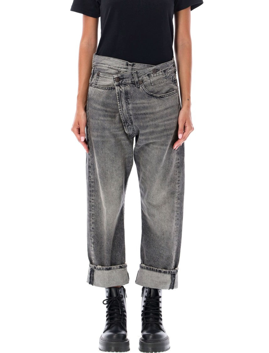 R13 Crossover Leyton Black Cropped Black Jeans