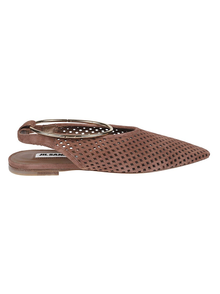 Jil Sander Pointed-Toe Slingback Flats With Perforated Design