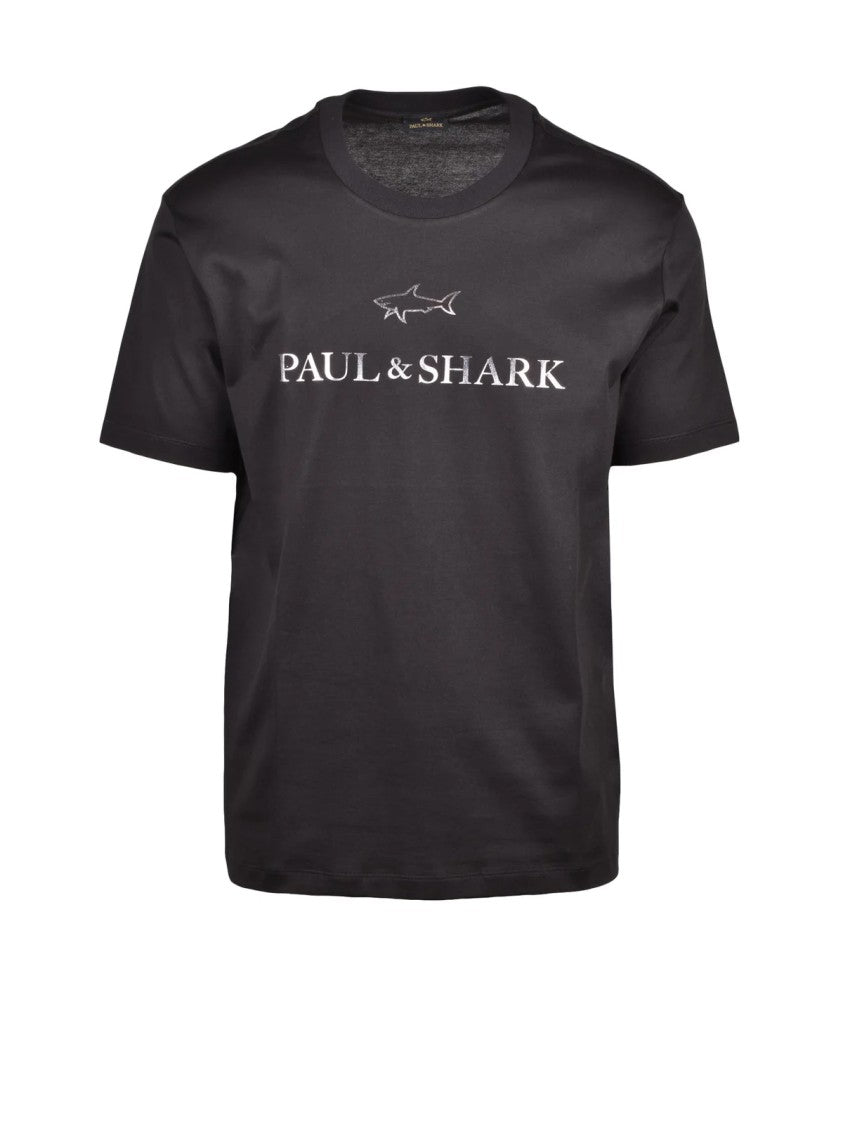 Paul & Shark Black Silver Cotton T-Shirt