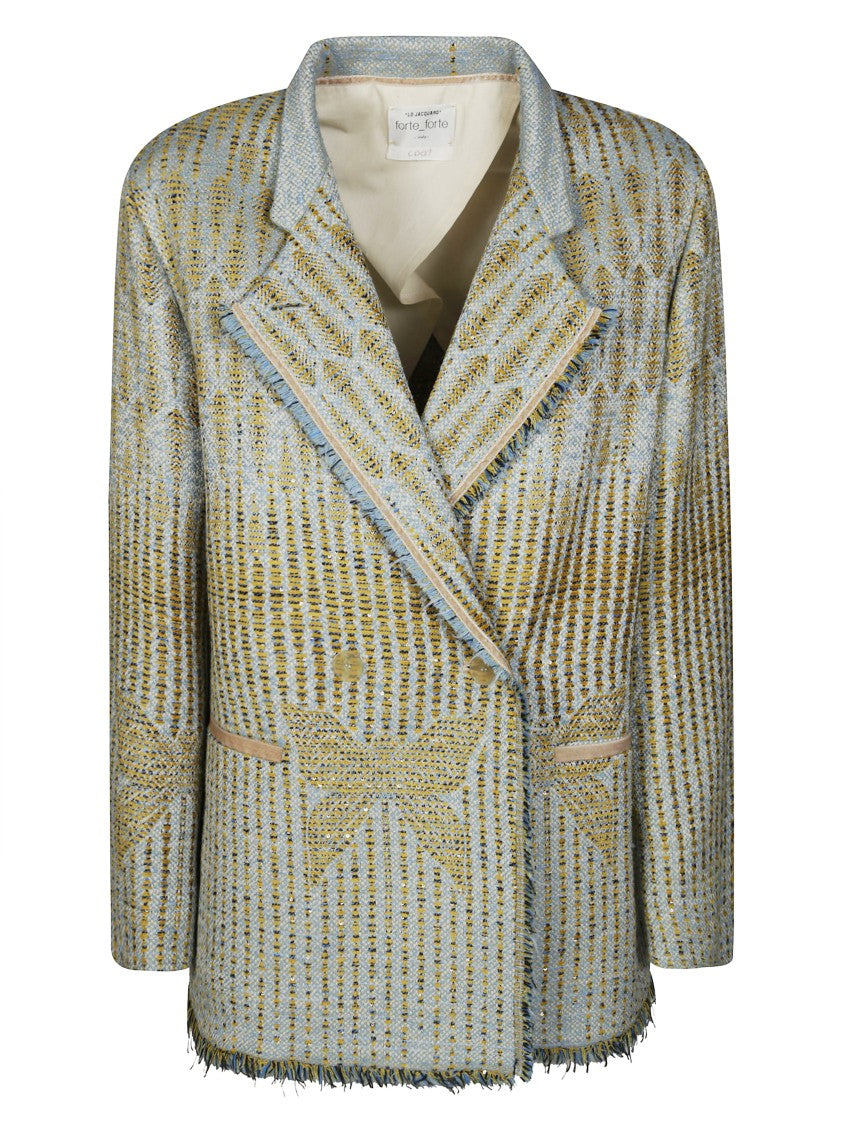 Forte Forte Textured Jacquard Blazer With Notched Lapel And Frayed Edges