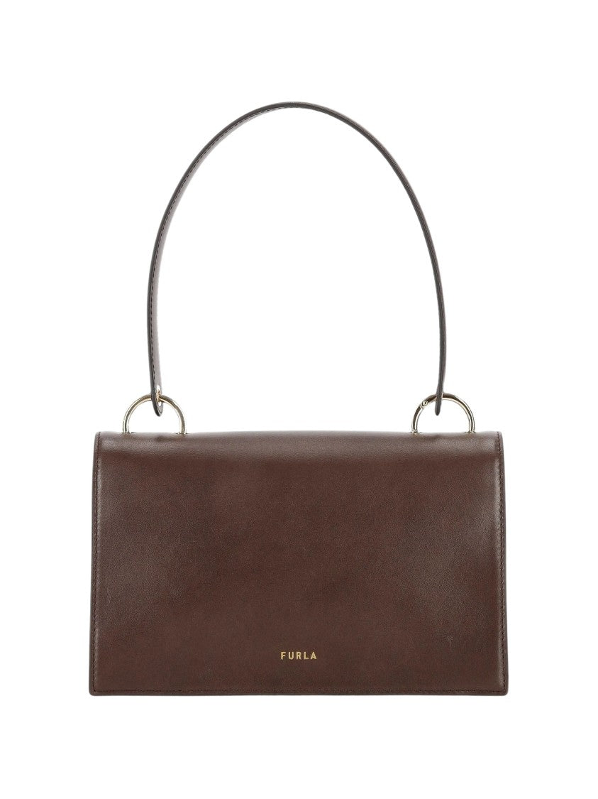 Furla Structured Brown Fine Grain Leather Crossbody Bag