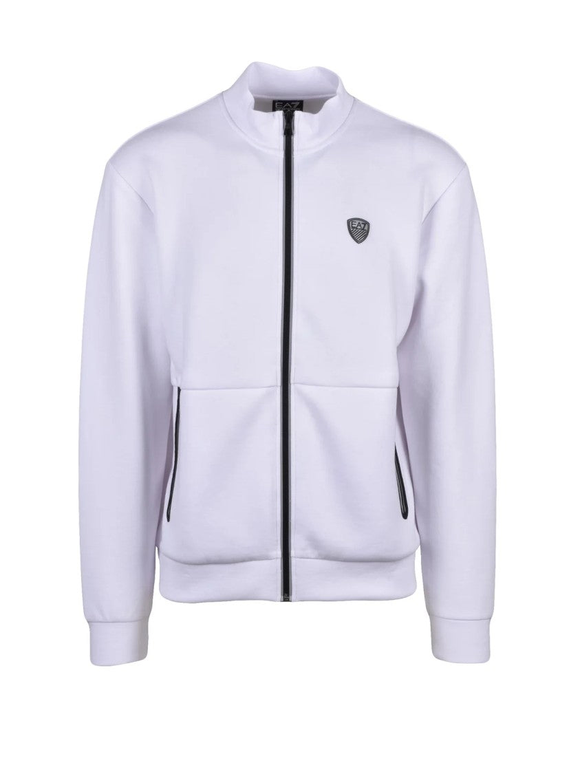 Ea7 Emporio Armani White Cotton Viscose Elastane Zip Sweatshirt