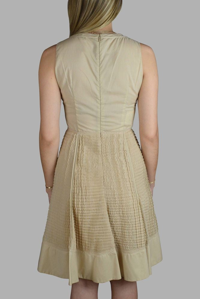 Prada Beige Pleated Dress With Flared Hem
