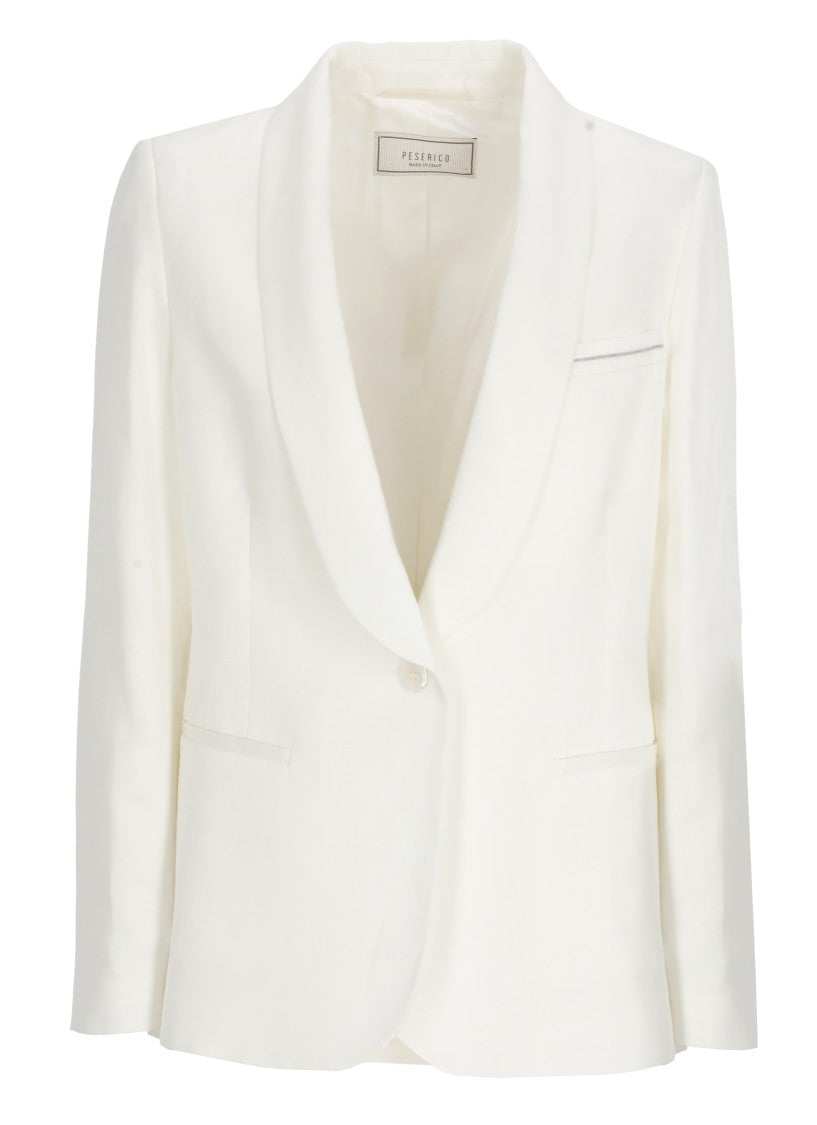 Peserico Ivory Viscose Shawl Collar Blazer