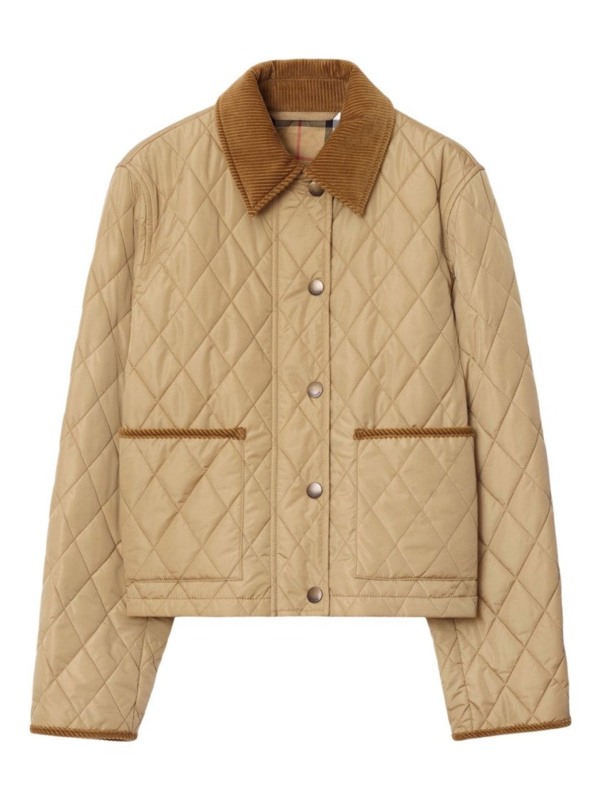 Burberry Black Cropped Quilted Corduroy Collar Jacket