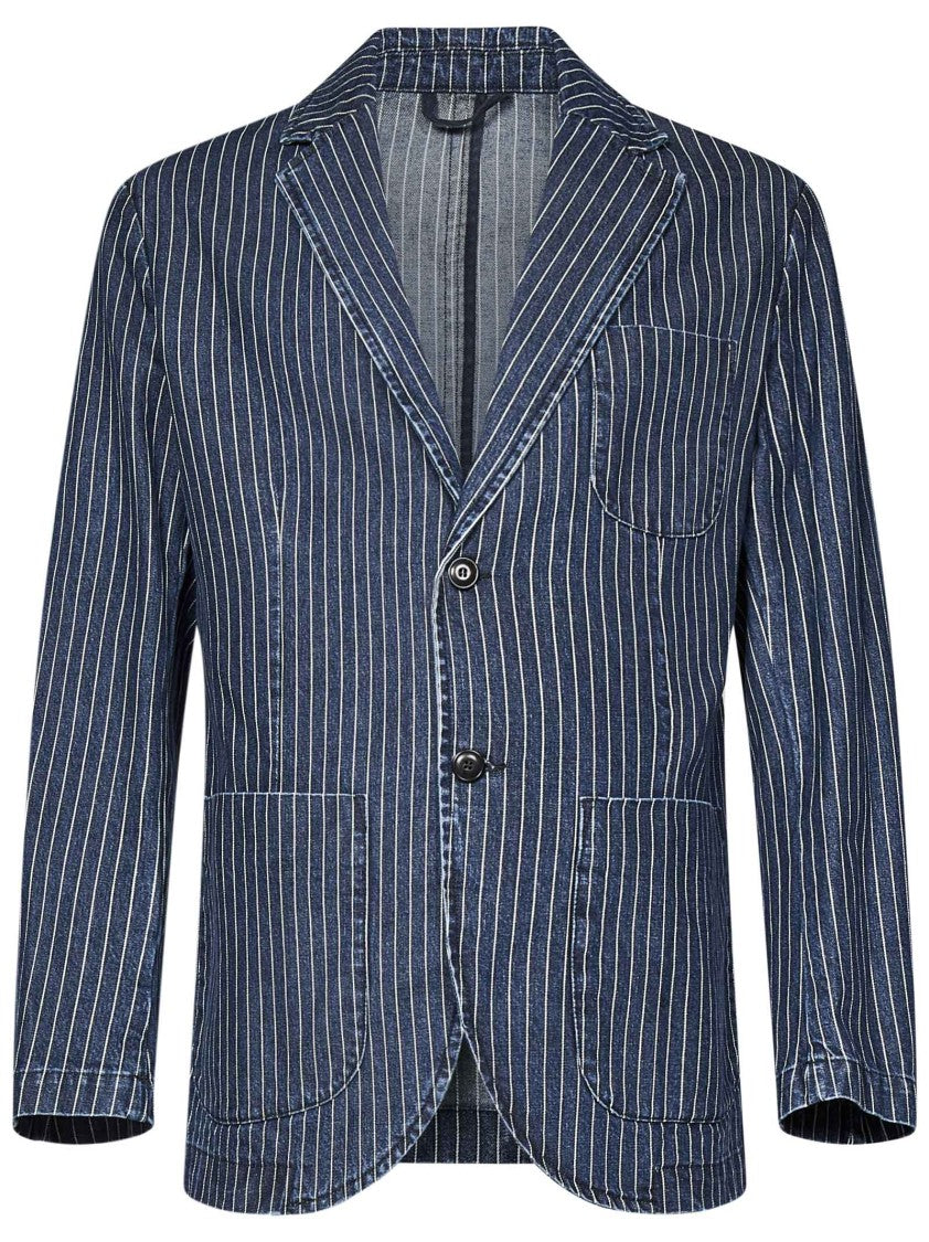 East Harbour Surplus Pinstriped Denim Blazer With Tailored Fit