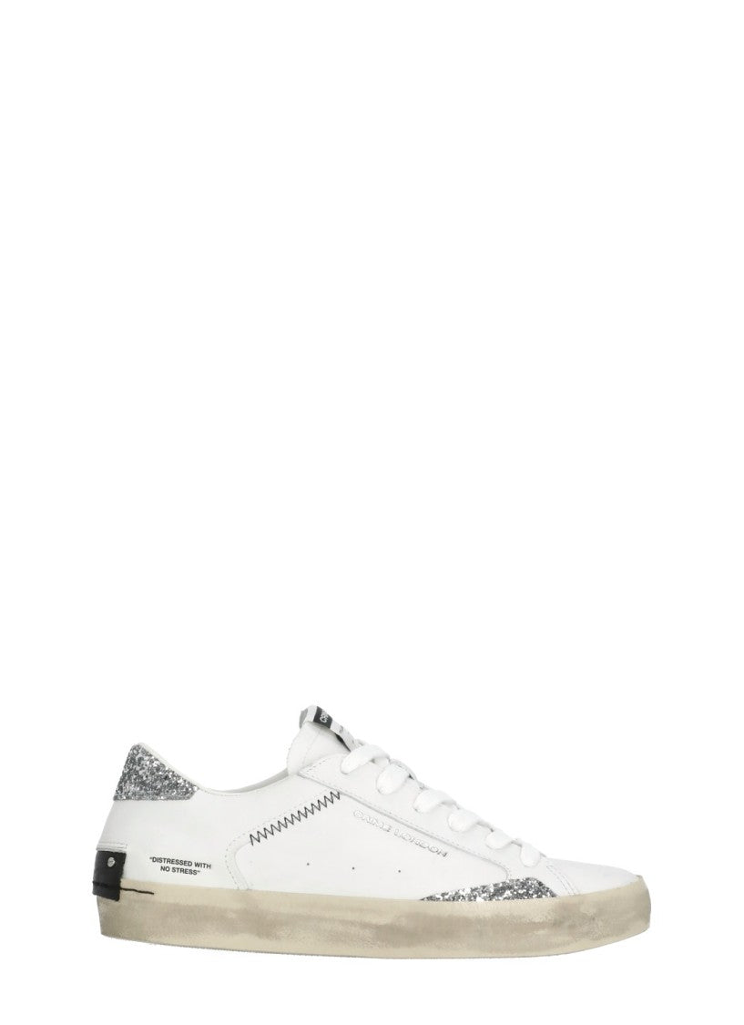 Crime London Leather Sneakers With Glittered Details And Embossed Logo