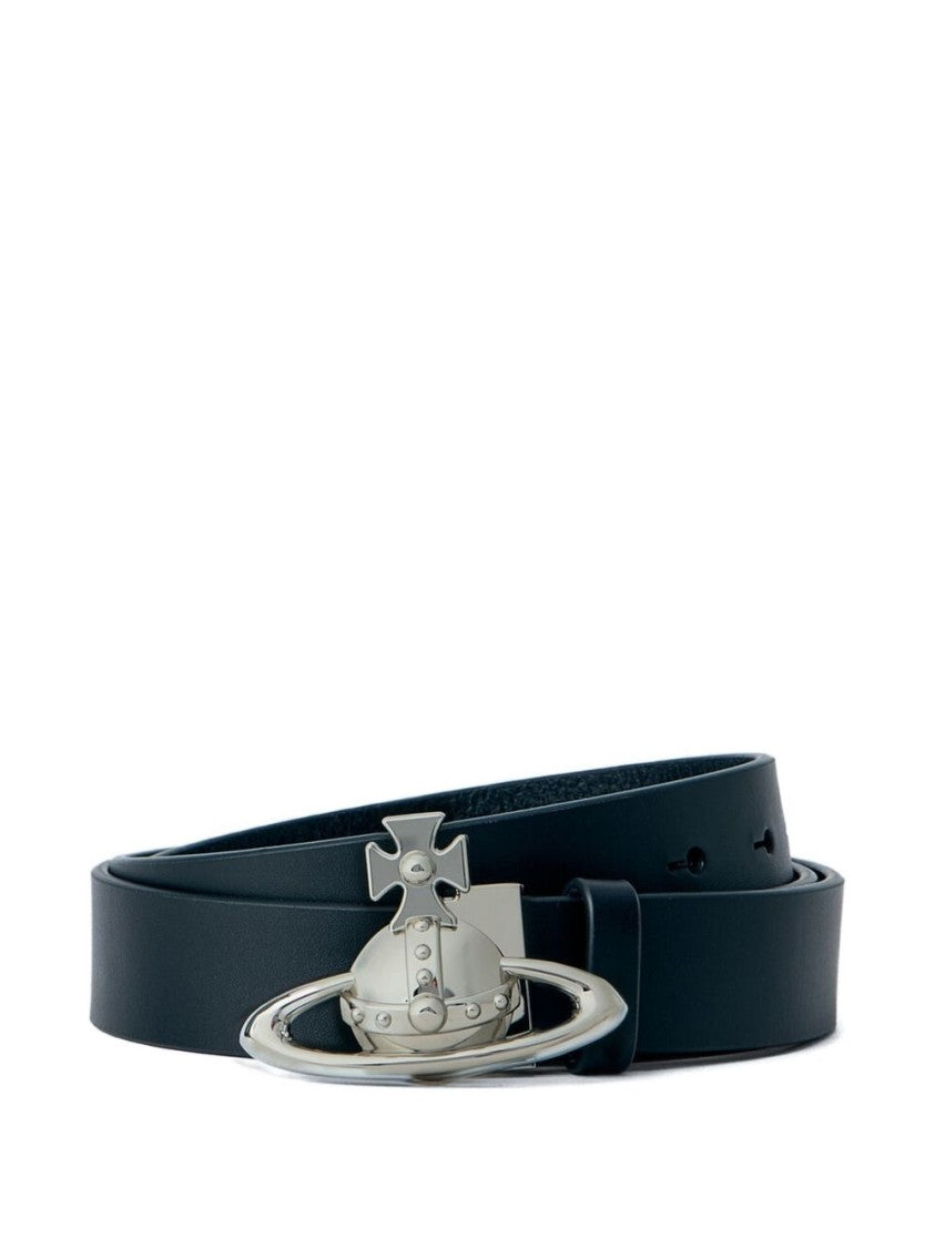 Vivienne Westwood Black Punched Hole Buckle Leather Belt
