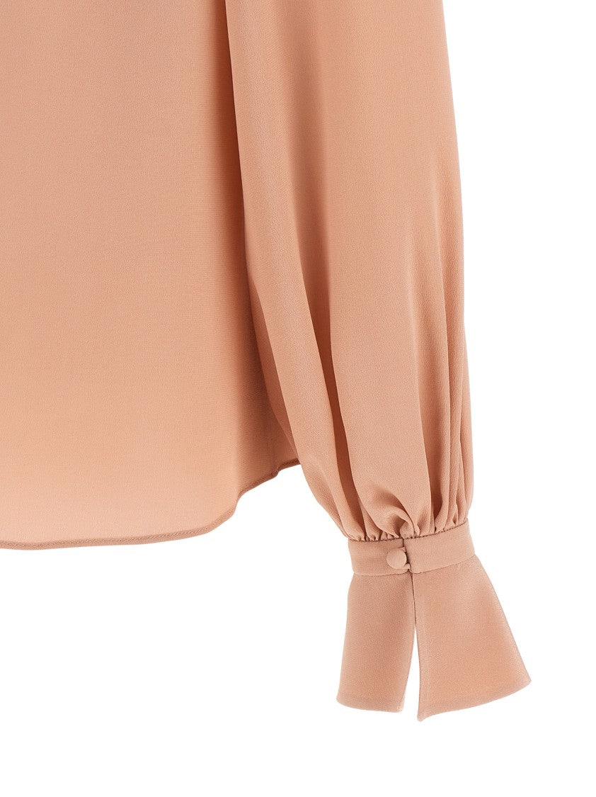 Valentino Garavani Crêpe De Chine Top With Floral Appliqué And Pleated Detailing