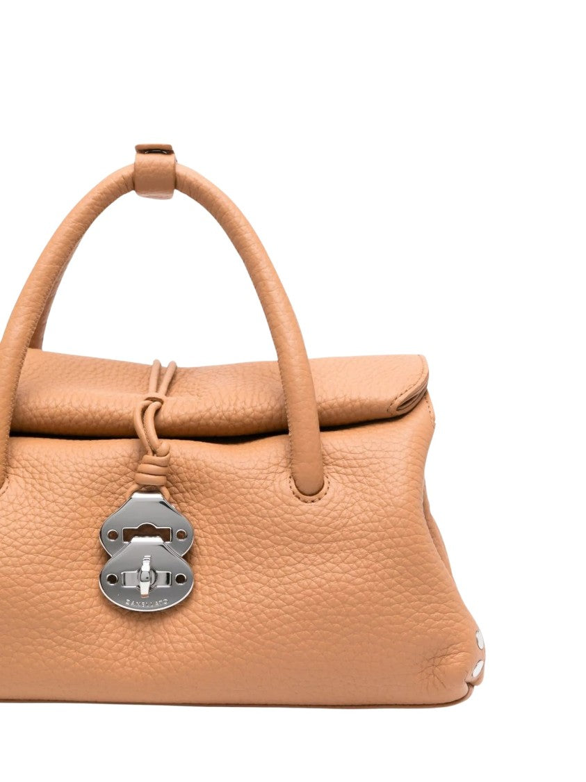 Zanellato Pebbled Leather Tote Bag With Metallic Studs