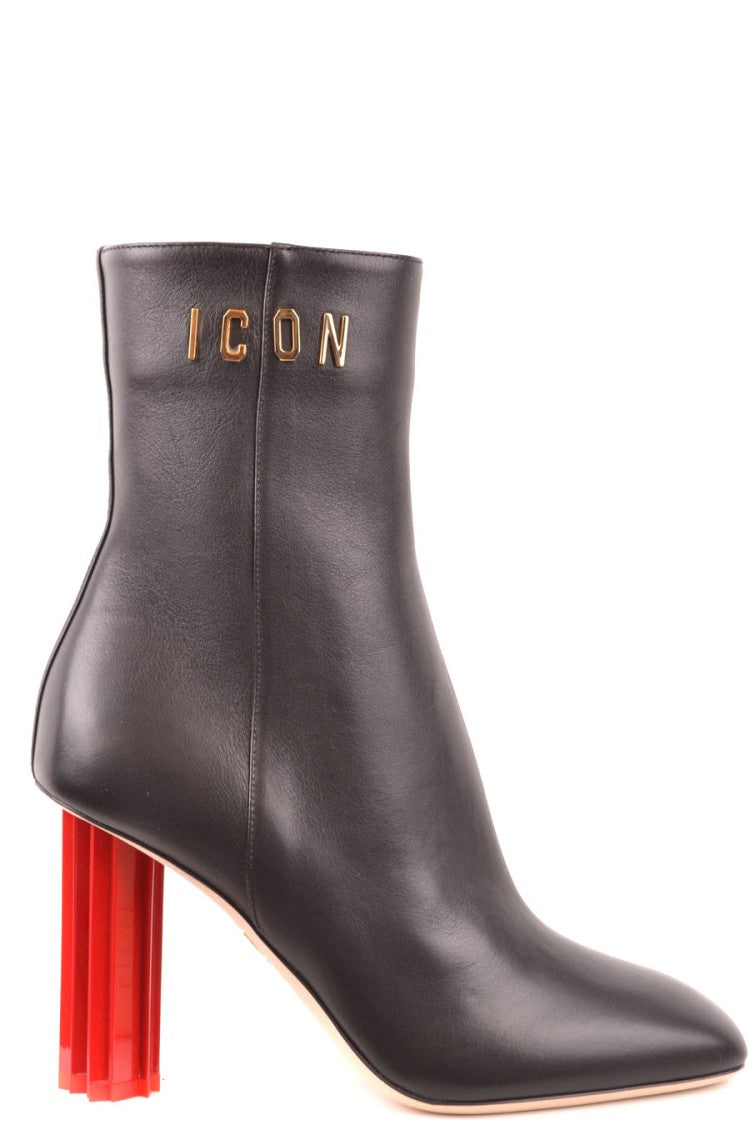 Dsquared2 Black Ankle Boots With Sculptural Red Block Heel