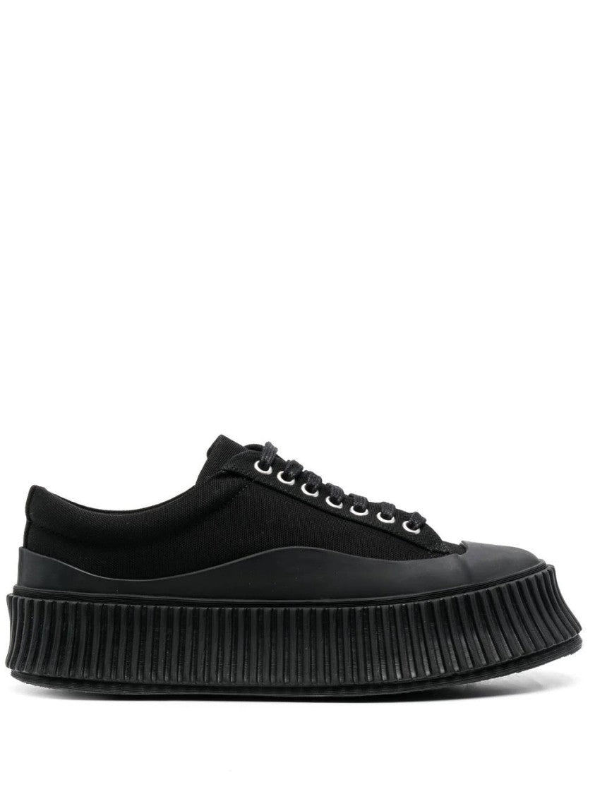 Jil Sander Low-Top Black Leather Trainers With Ridged Sole