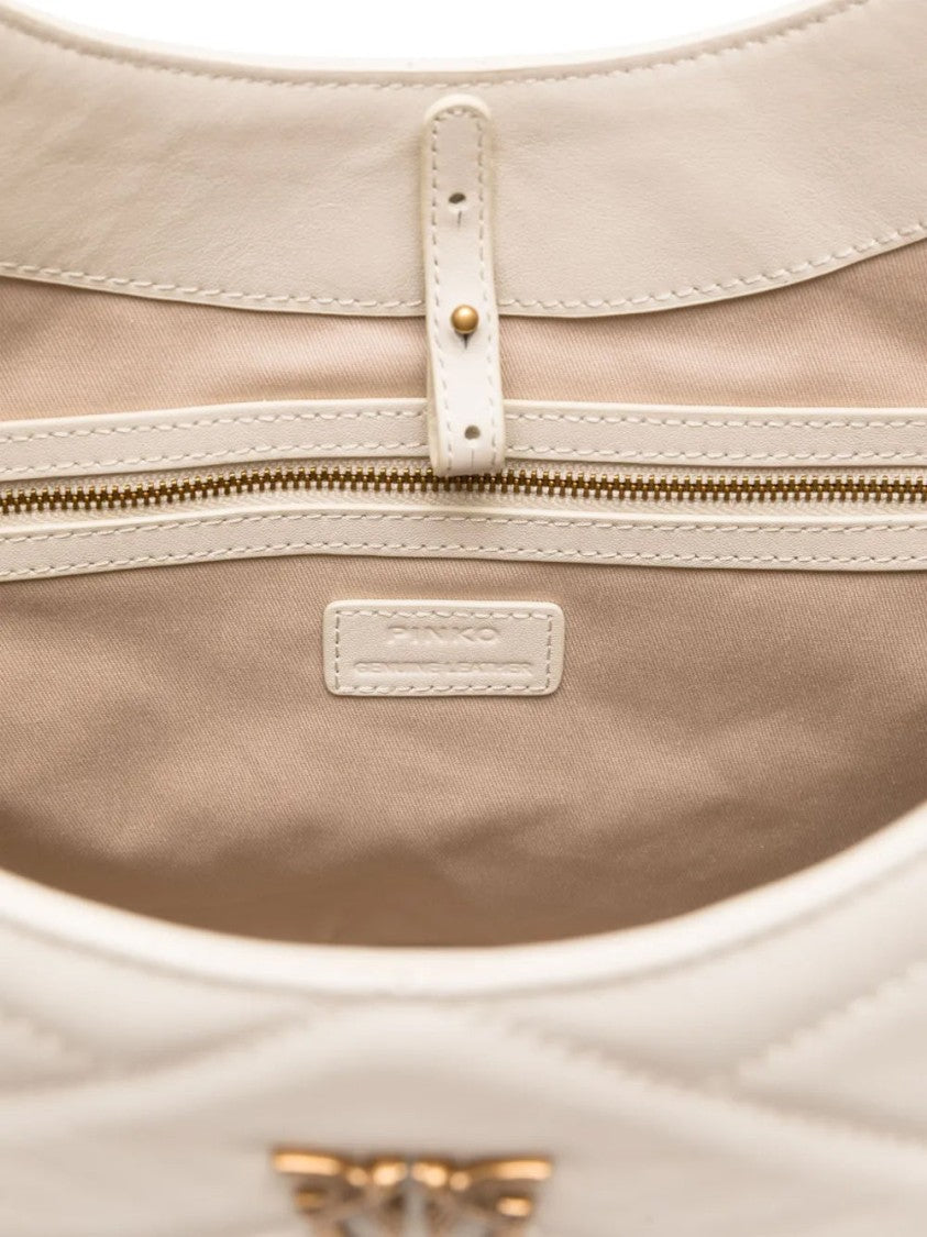 Pinko Quilted White Tote Bag With Chevron Pattern